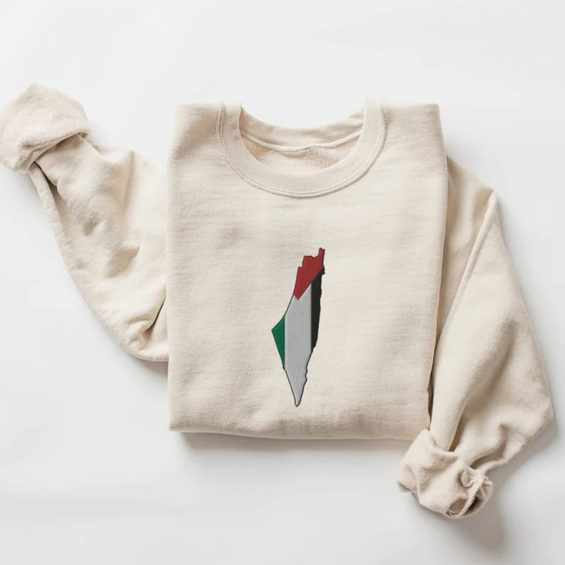 Palestine Map Flag Embroidered Sweater