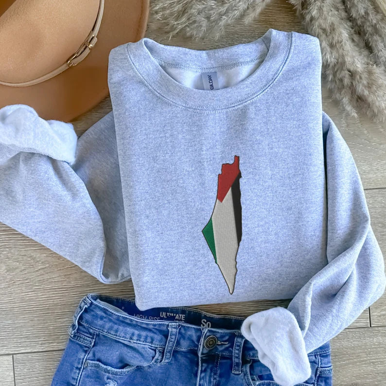 Palestine Map Flag Embroidered Sweater