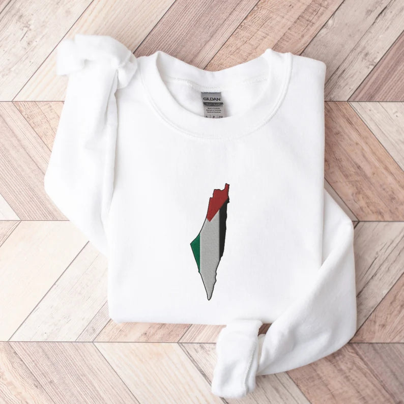 Palestine Map Flag Embroidered Sweater